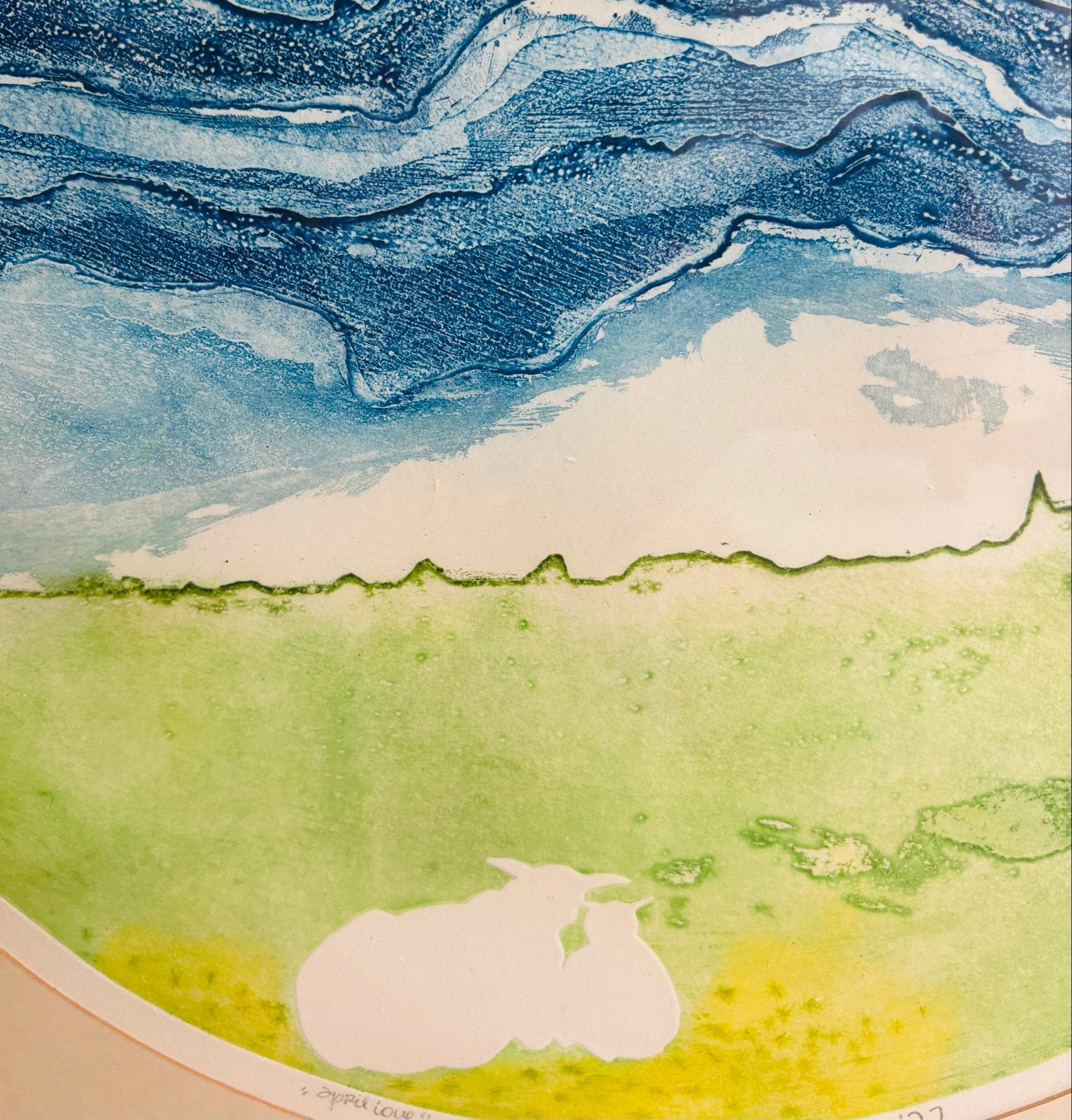 Ets 'April Love' van Ries Kleijnen, gesigneerd, 70x70cm, Ophalen of Verzenden, Gesigneerd, Landschap, 1950 - 1999