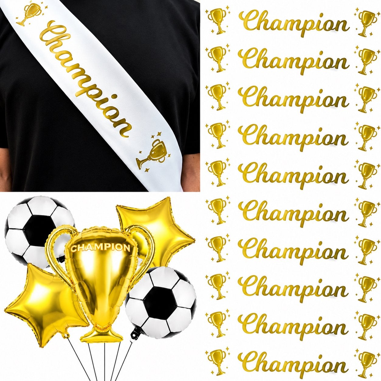 21-delige voetbal kampioenrn set met sjerpen en ballonnen
