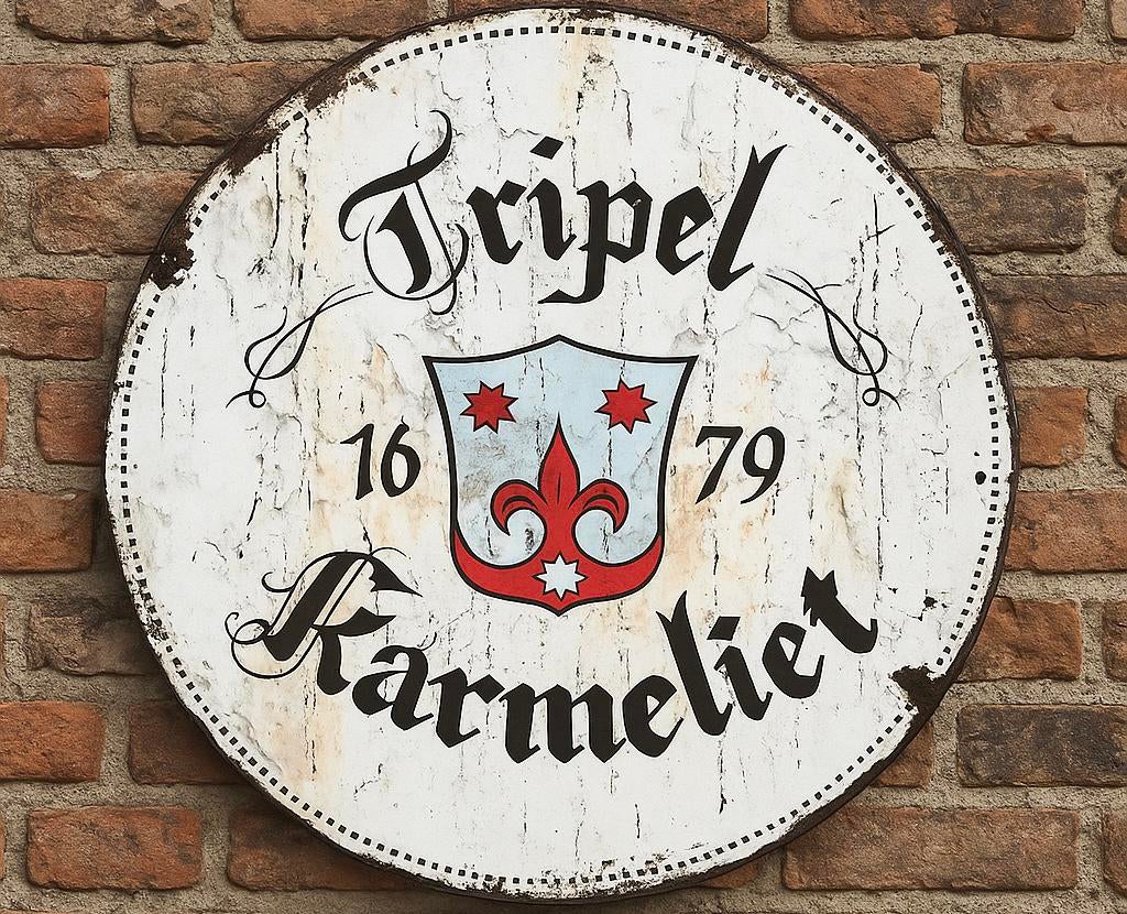 Prachtig vintage reclamebord Tripel Karmeliet (20x20), Ophalen of Verzenden, Zo goed als nieuw, Reclamebord
