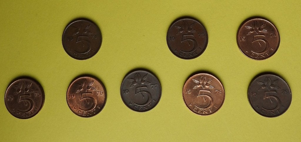 8 stuivers jaren 1970, Postzegels en Munten, Verzenden, Koningin Juliana, 5 cent, Setje