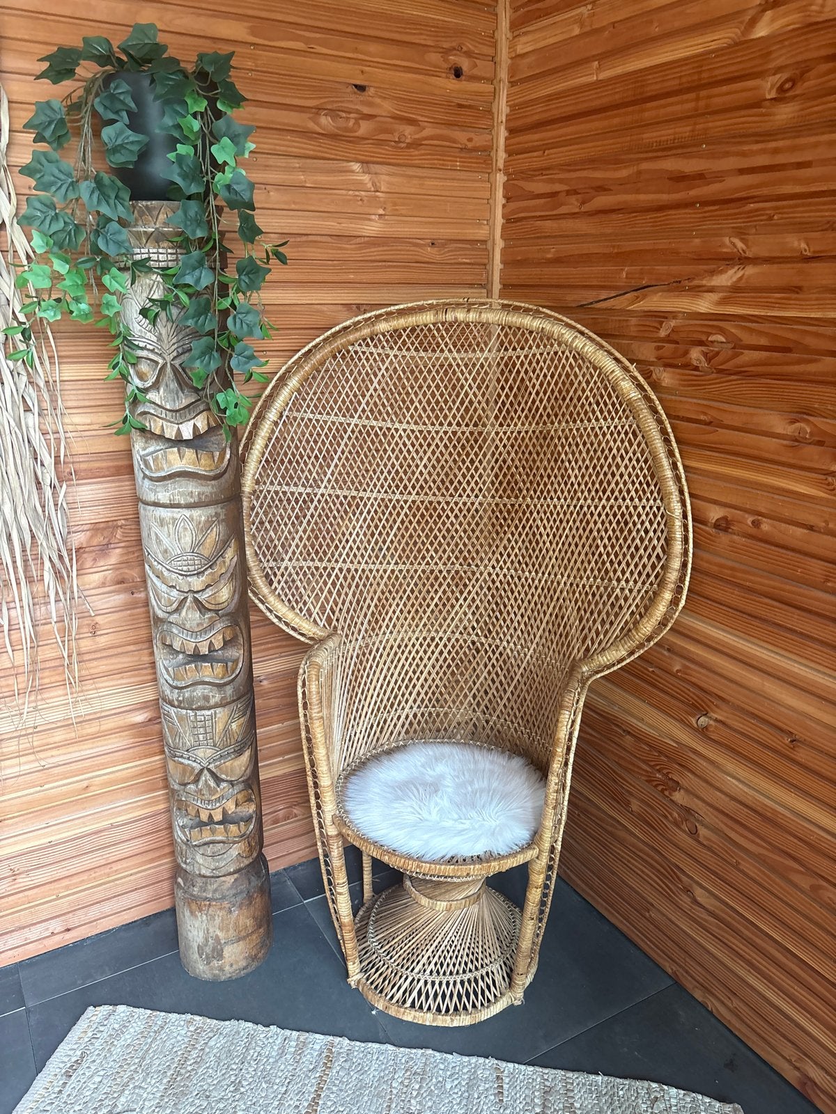 Vintage Rotan Pauwenstoel - Bohemian Stijl, Ophalen, Gebruikt, Overige kleuren, Riet of Rotan