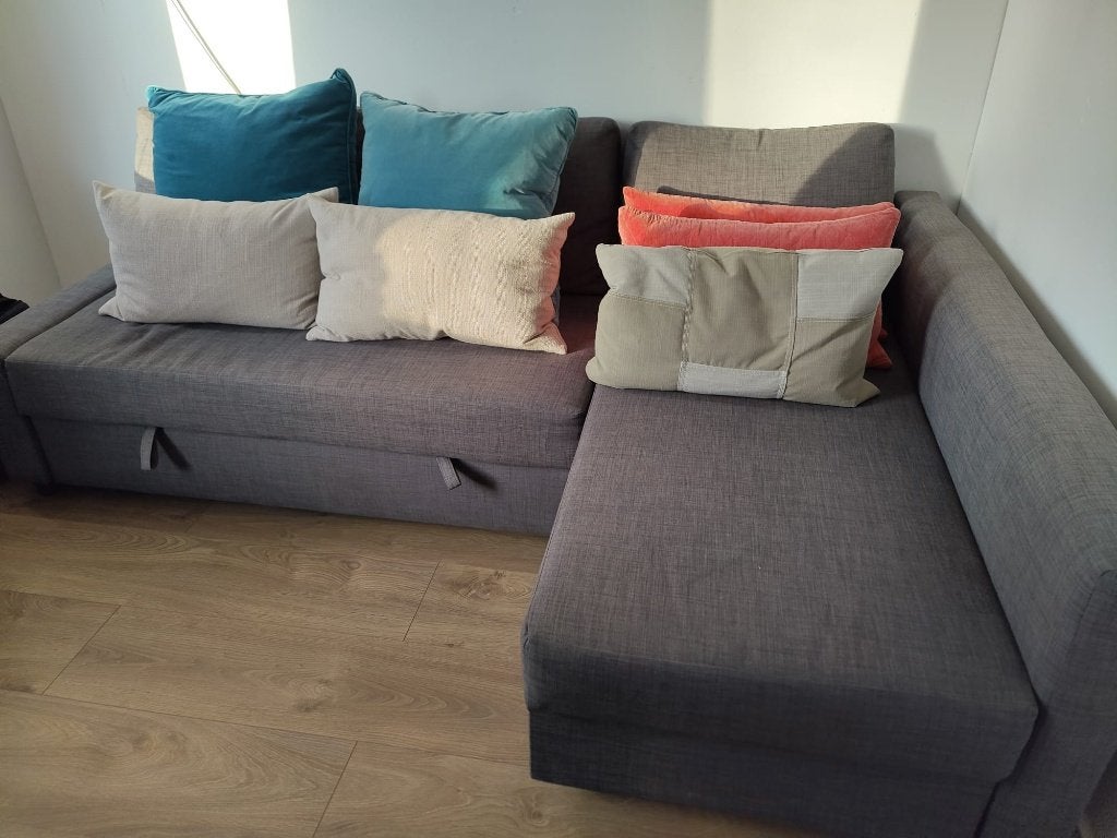 IKEA Friheten hoekslaapbank met opbergruimte grijs, Ophalen, Gebruikt, Tweepersoons, 140 cm