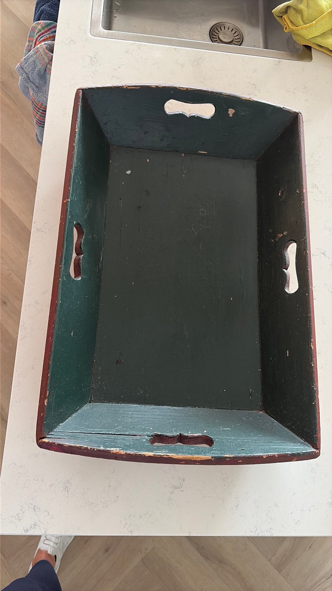 Antiek houten theeblad, Ophalen, Gebruikt, Rechthoekig, Hout