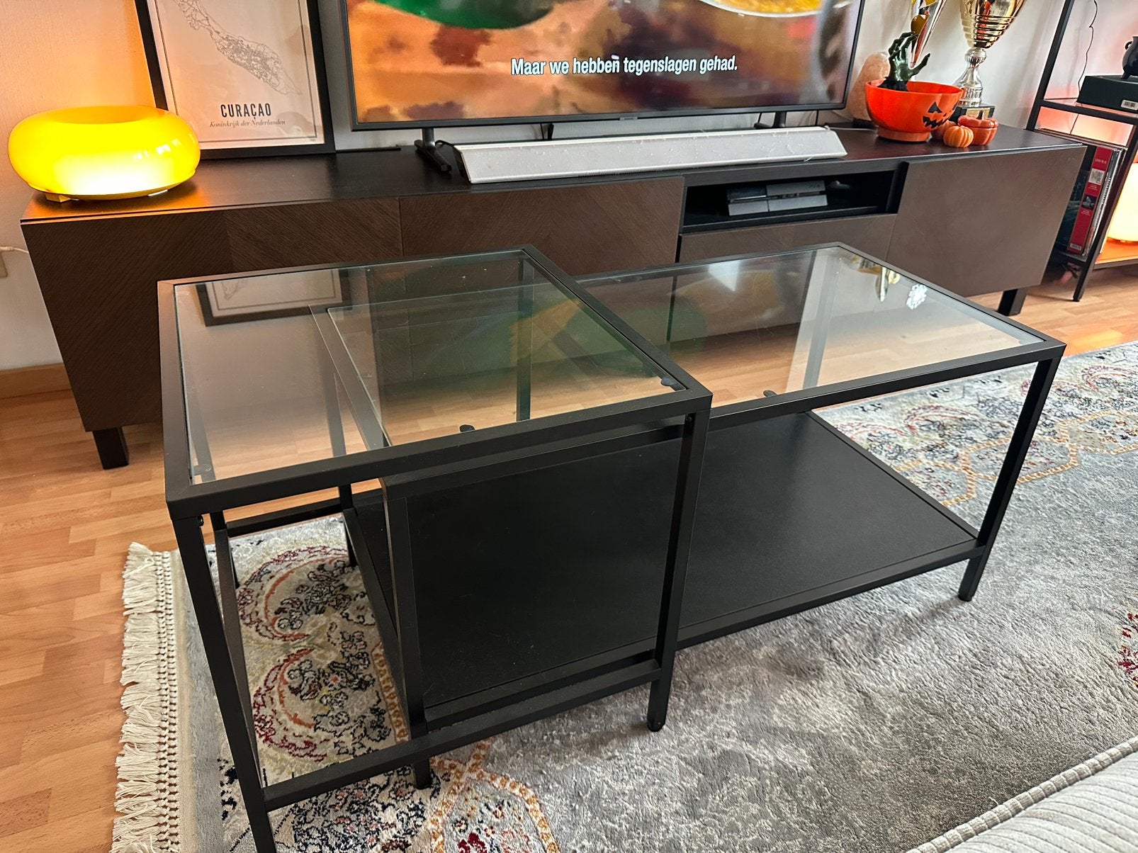 Ikea bijzettafel VITTSJÖ, Ophalen, Gebruikt, 50 tot 100 cm, Glas