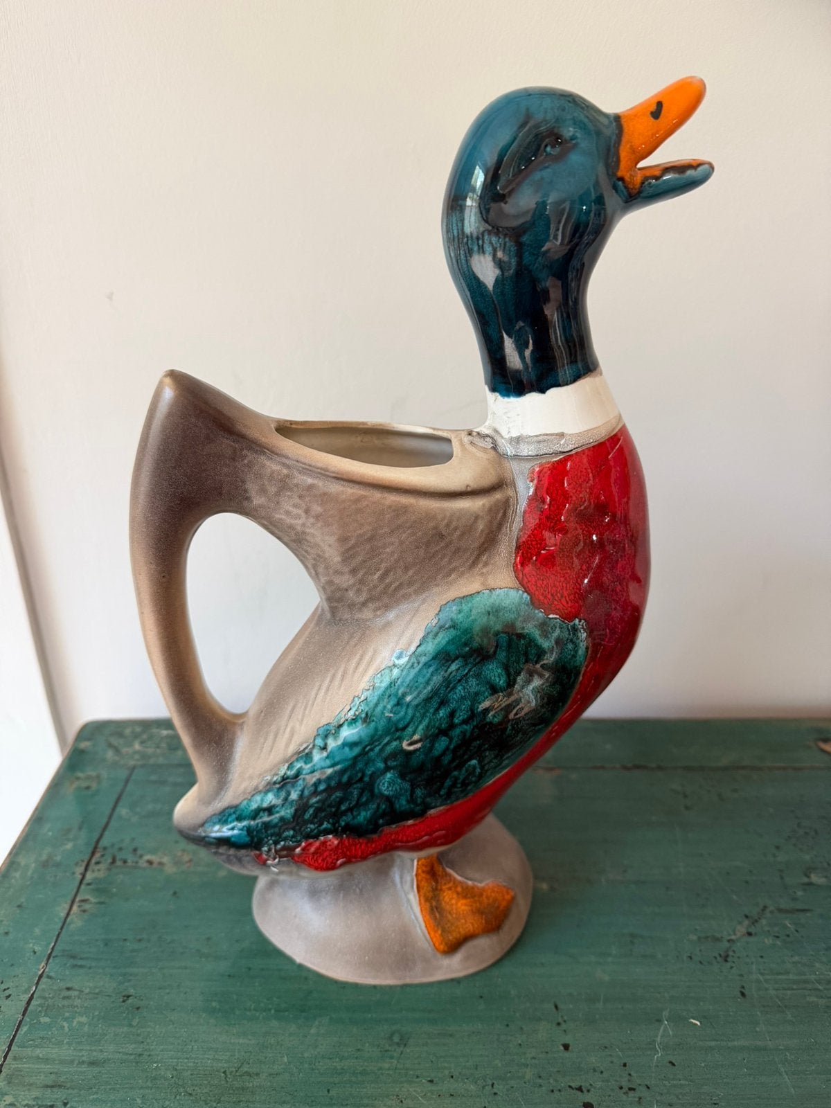 Vintage Franse keramieken eend waterkan – barbotine, Antiek en Kunst, Ophalen of Verzenden