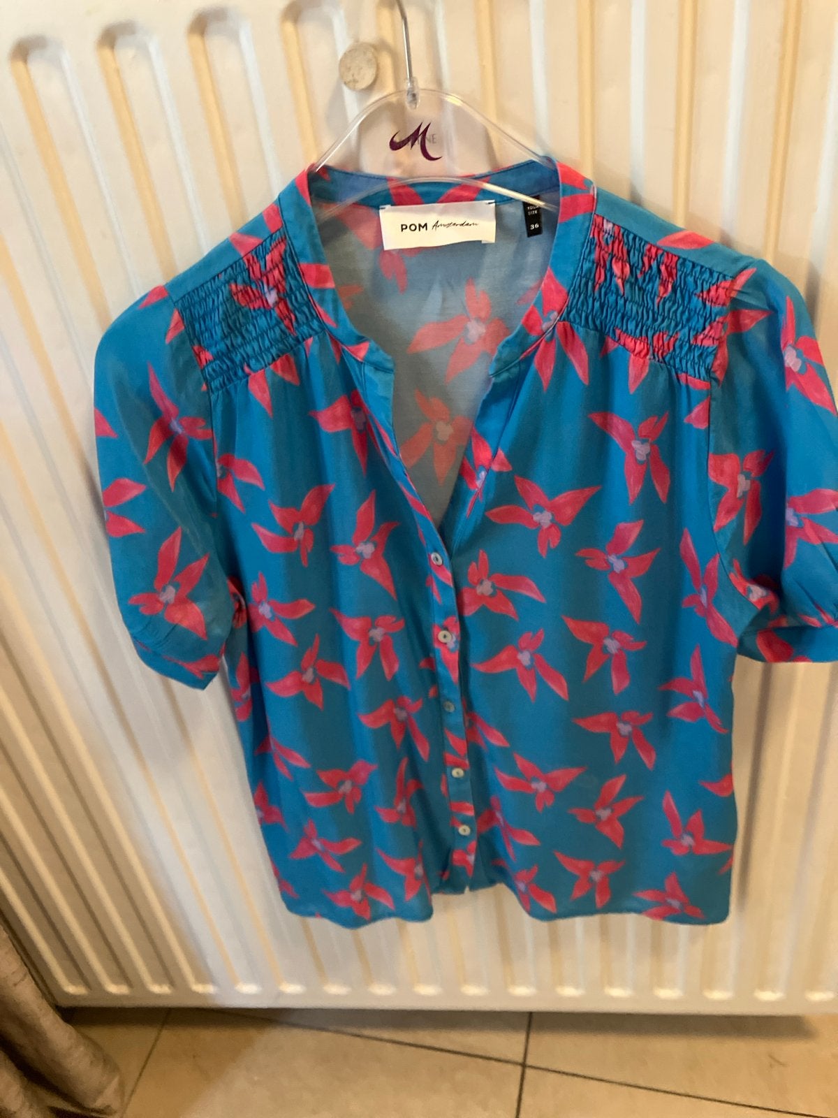 Prachtige Pom Amsterdam blouse maat 36, turkoois/roze/lila, Ophalen of Verzenden, Zo goed als nieuw, Maat 36 (S), Blauw