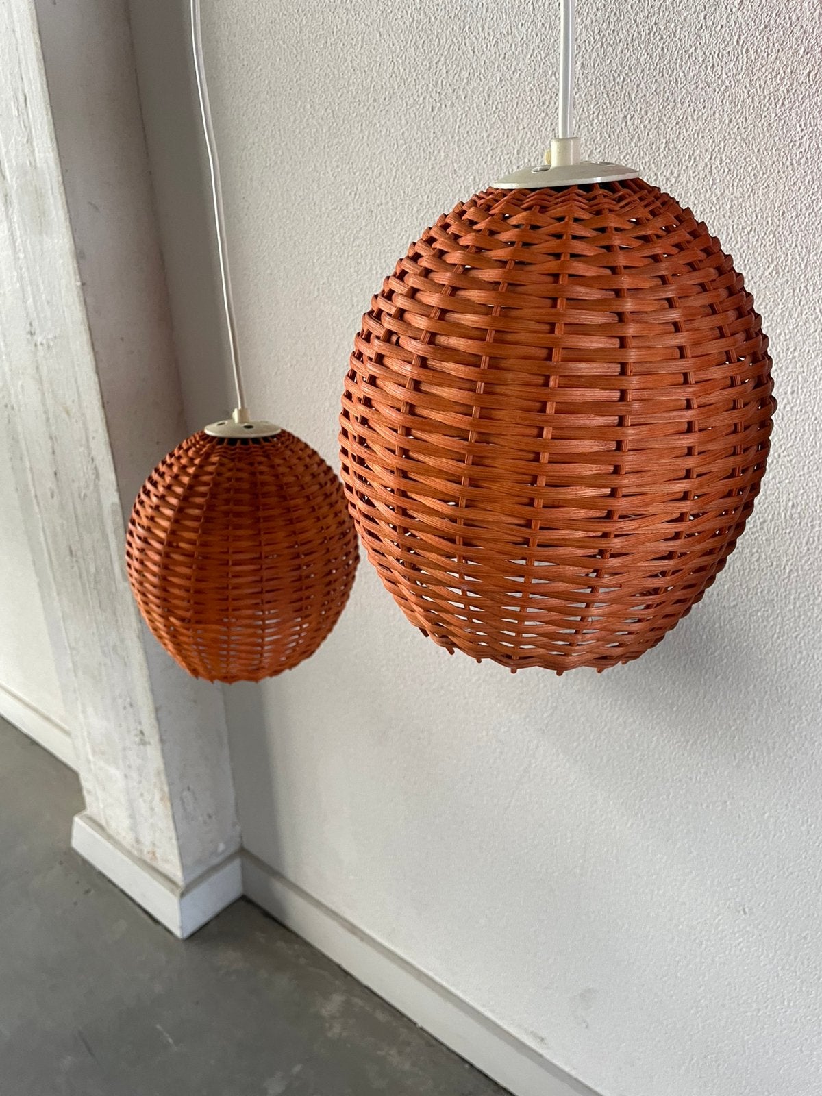Vintage hanglampen riet oranje, 17 cm, ., 30 cm, Oranje