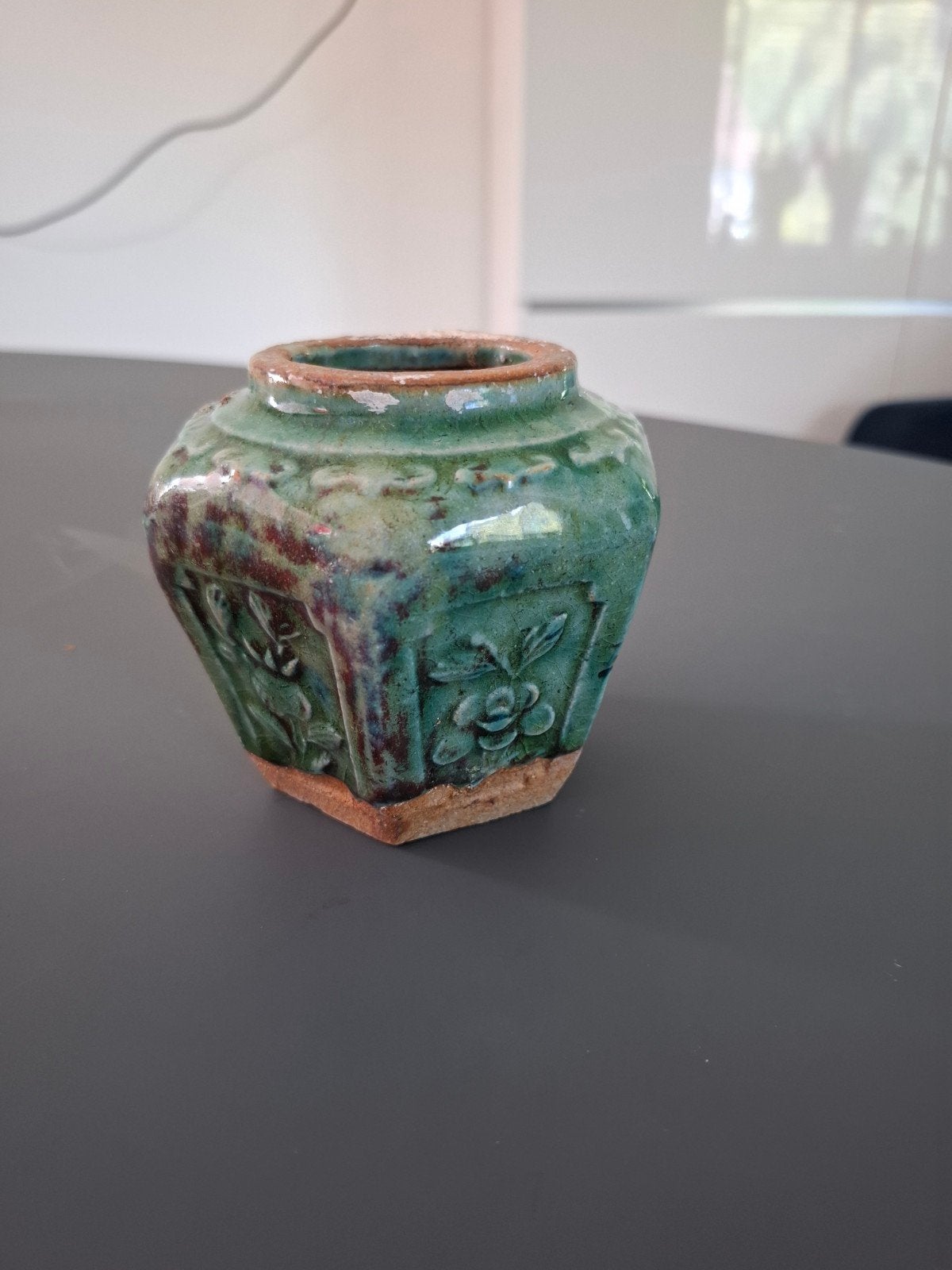 Antieke Chinese gemberpot, groen geglazuurd, Ophalen of Verzenden