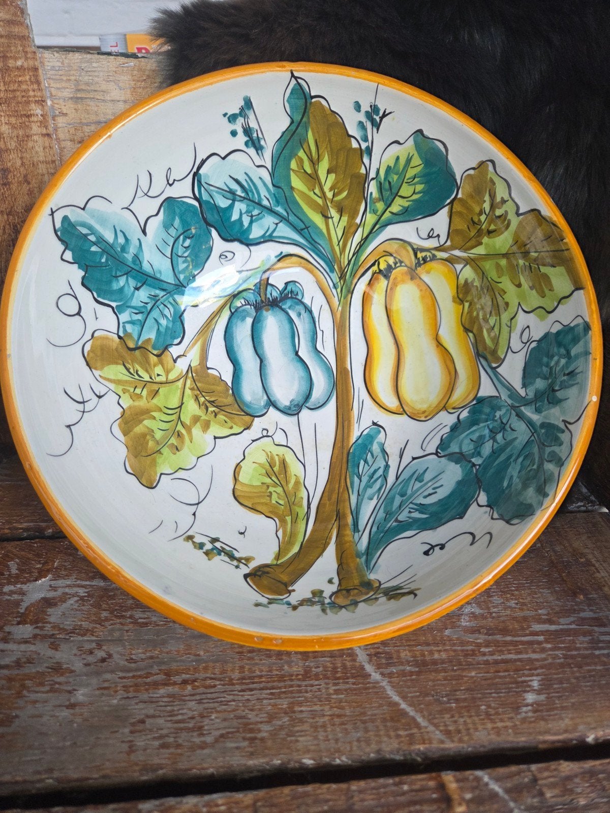 Vintage Italiaanse Fruitschaal met Handgeschilderd Decor, Ophalen of Verzenden