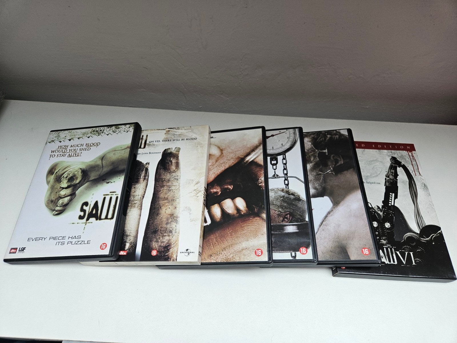 Saw I t/m VI (1 t/m 6) – DVD Filmcollectie (Horror), Horror, Engels, Vanaf 16 jaar, Ophalen of Verzenden