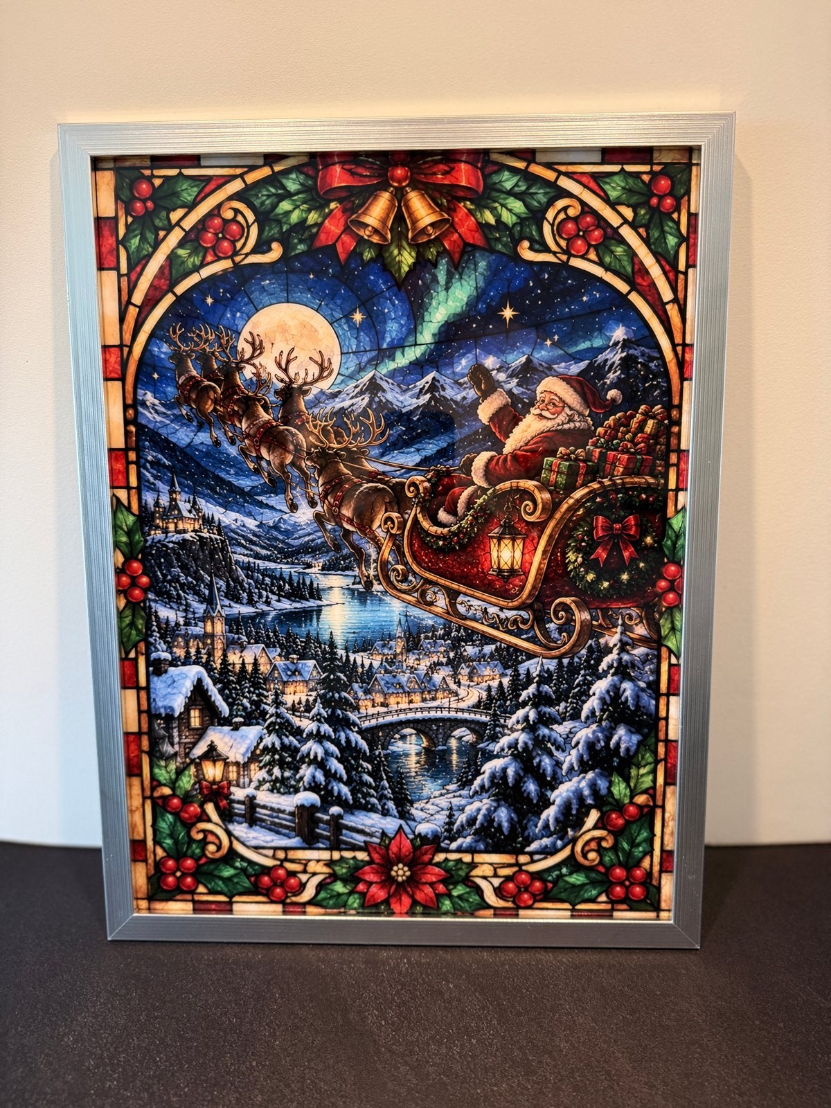 Kerst schilderij slee met rendieren en kerstman A3 30x40 cm, Ophalen of Verzenden, Nieuw
