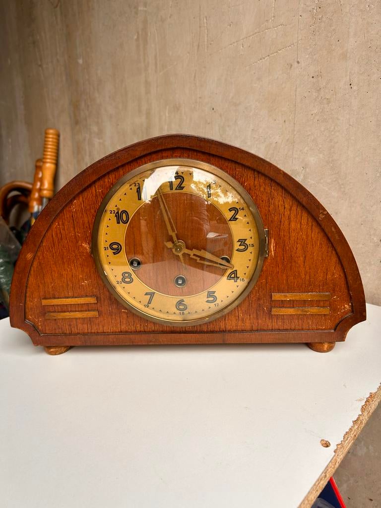 Antieke houten schoorsteenklok - Vintage tafelklok, Antiek en Kunst, Antiek | Klokken, Ophalen
