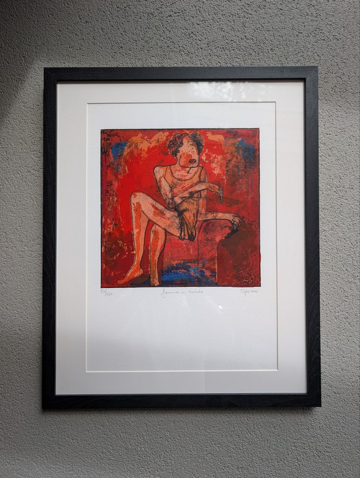 Sjer Jacobs - Zeefdruk "Femina in Rubro" (2001), Antiek en Kunst, Gelimiteerde oplage, Ophalen of Verzenden, Portret en Figuren