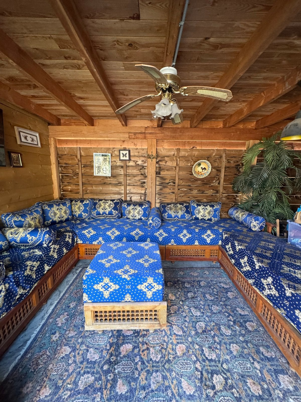 Prachtige Marokkaanse sedari bank met hexagon tafel, Ophalen, Gebruikt, Hoekbank, 300 cm of meer