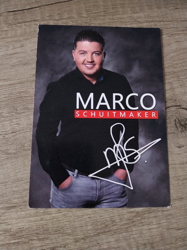 Fotokaart met gedrukte handtekening Marco Schuitmaker, Verzamelen, Ophalen of Verzenden, Foto of Kaart, Gesigneerd