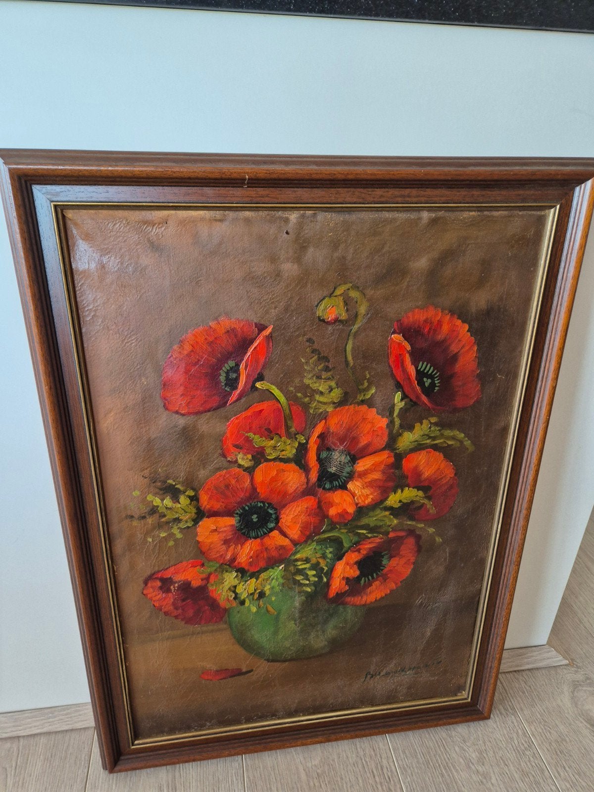 Oud gesigneerd schilderij, klaprozen,, Ophalen, Gesigneerd, Bloemen