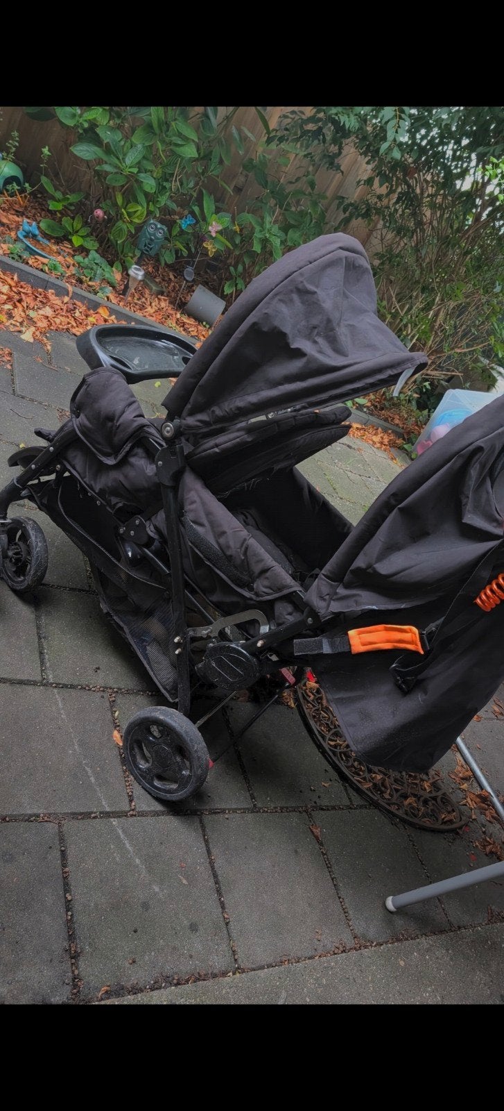 Duokinderwagen / tweelingwagen zwart – inclusief accessoires, Ophalen of Verzenden, Gebruikt, Voetenzak