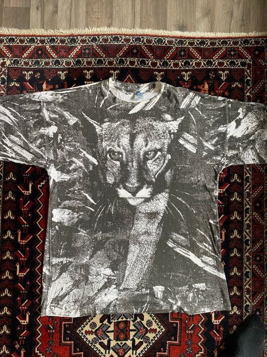 Vintage Puma All-Over Print T-shirt - XL, Kleding | Heren, Ophalen of Verzenden, Gedragen, Maat 56/58 (XL), Meerkleurig