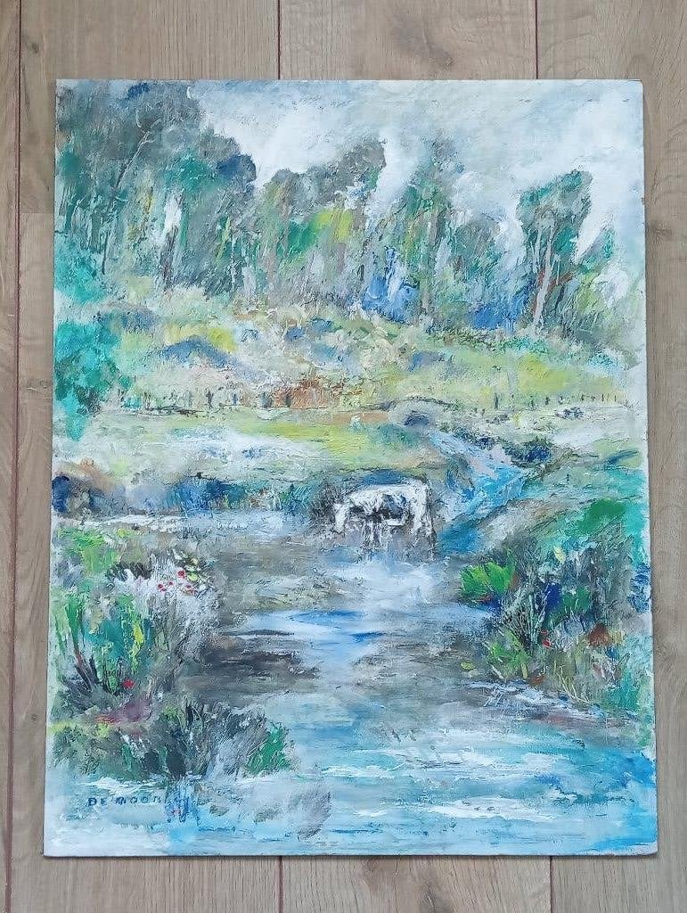 "L'Orne de Blanmont" R. de Moor olie op paneel, Antiek en Kunst, Ophalen, Landschap, Olieverf, Klassiek