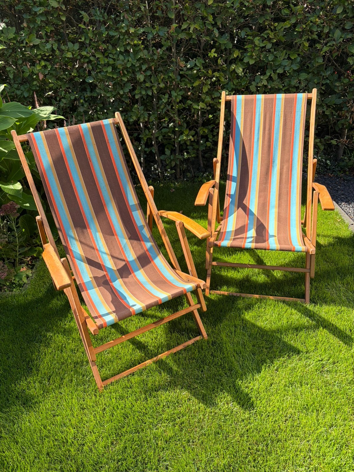 Twee vintage strandstoelen, Ophalen, Gebruikt, Hout
