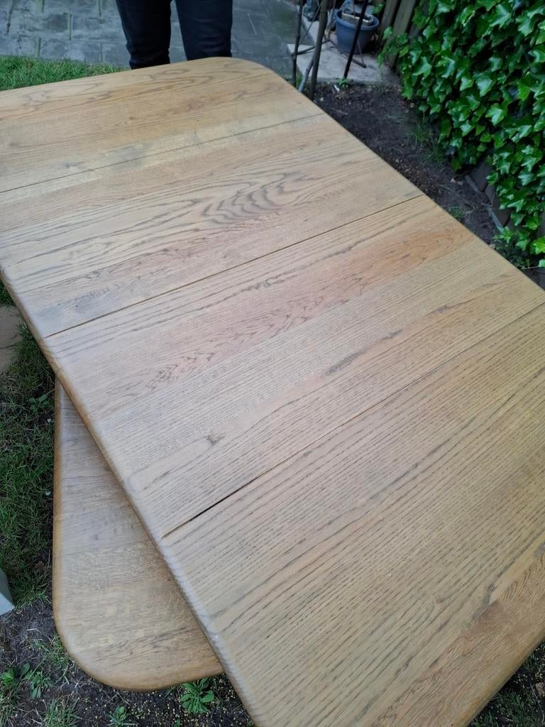 Eethoektafel uitschuifbaar.tot 240 cm.massief blad., Ophalen of Verzenden, Rechthoekig, Hout