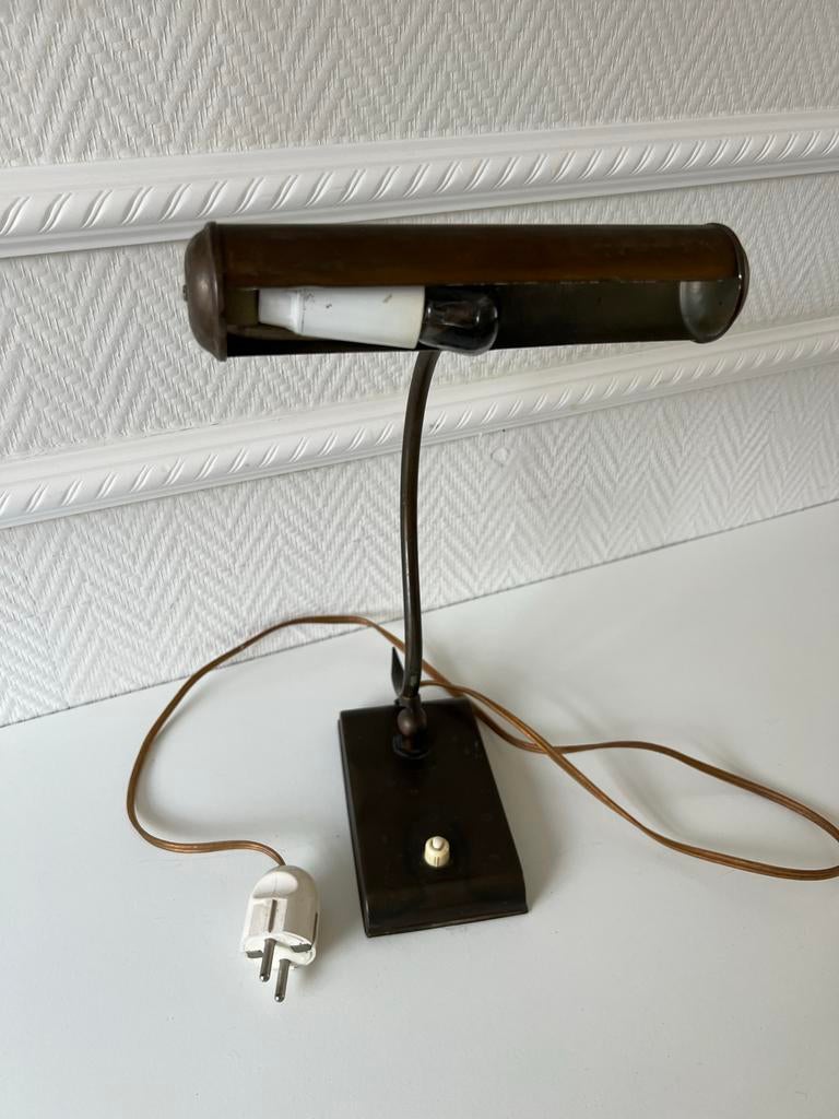 Vintage bureaulamp / pianolamp, messing, Ophalen of Verzenden