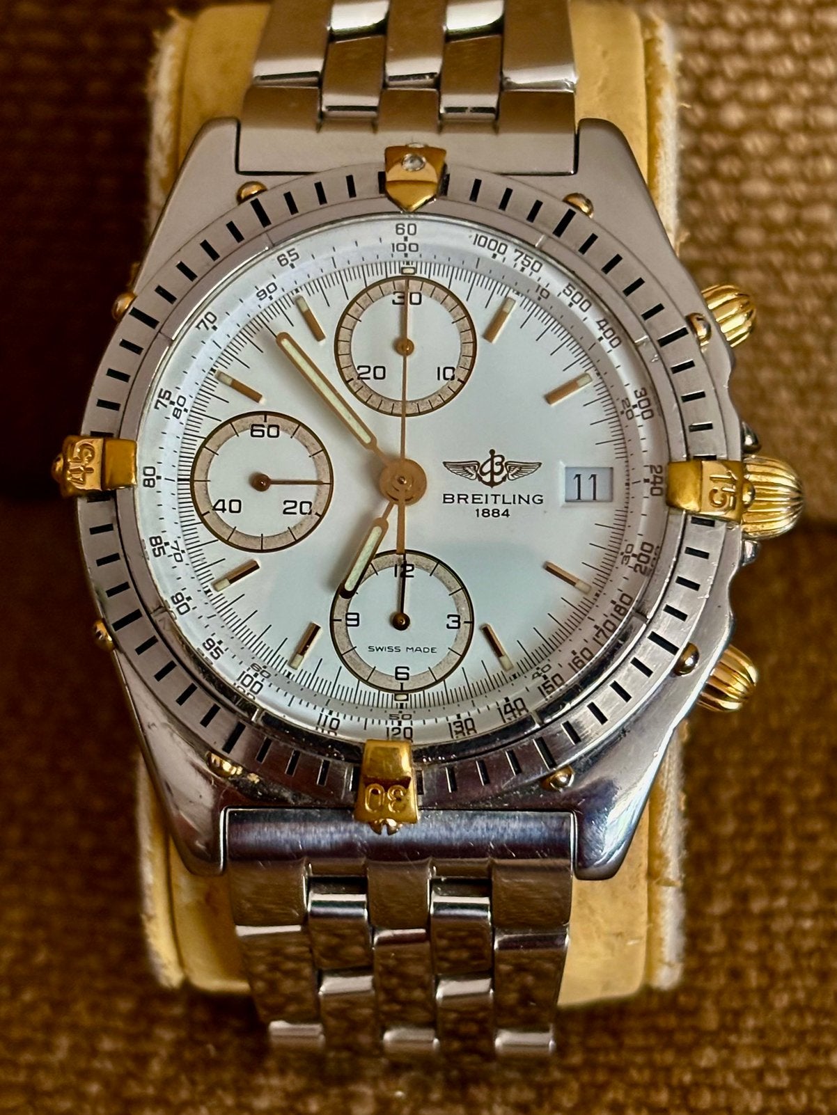 Breitling Chronomat B13047 staal/goud 40 mm mooie staat., Ophalen, Staal, Staal, Breitling