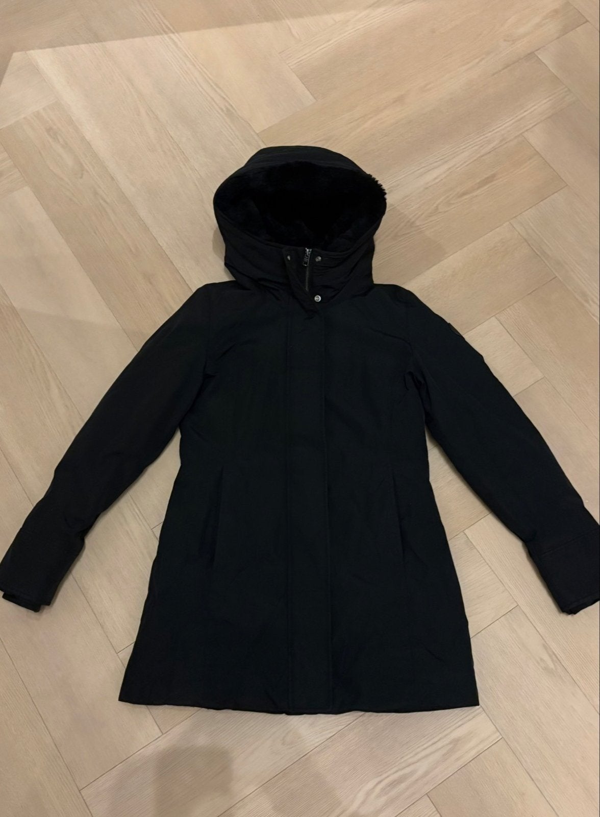 Woolrich Winterjas Maat M - Zwart, Afneembare Capuchon, Ophalen of Verzenden, Gedragen, Maat 38/40 (M), Zwart