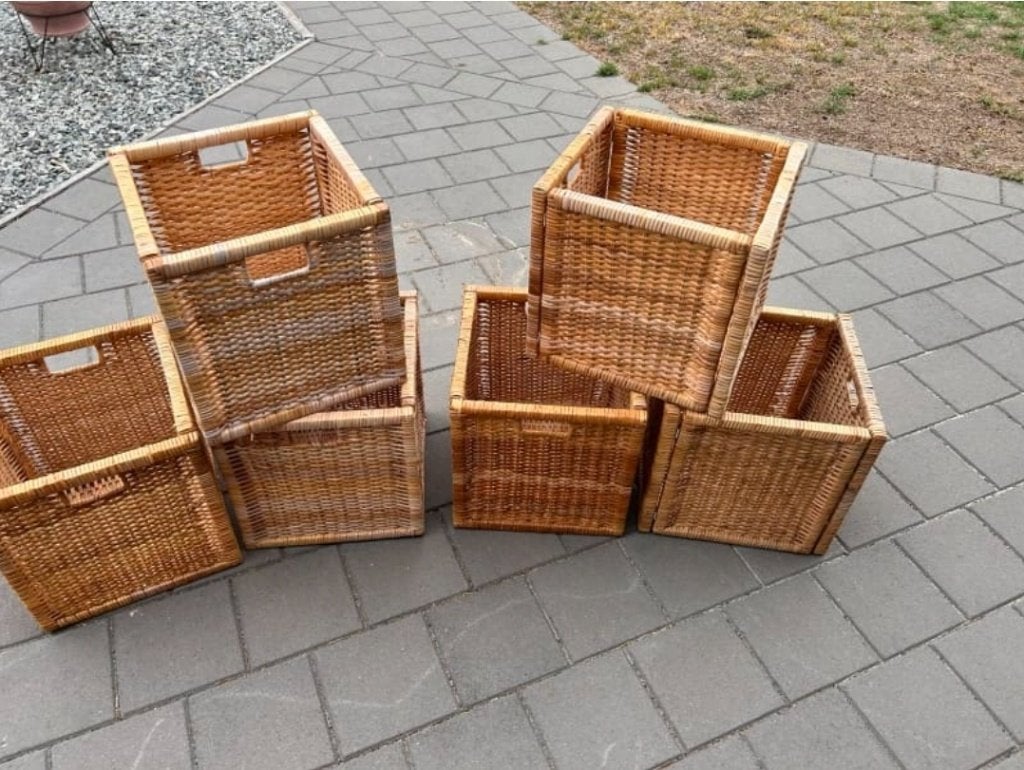 4x rieten rotan Branas manden bakken bruin grijs Ikea, Ophalen, Mand, Vierkant, Zo goed als nieuw