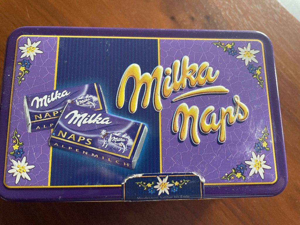 Milka naps blik, Verzamelen, Ophalen of Verzenden, Zo goed als nieuw, Koek(jes), Overige merken