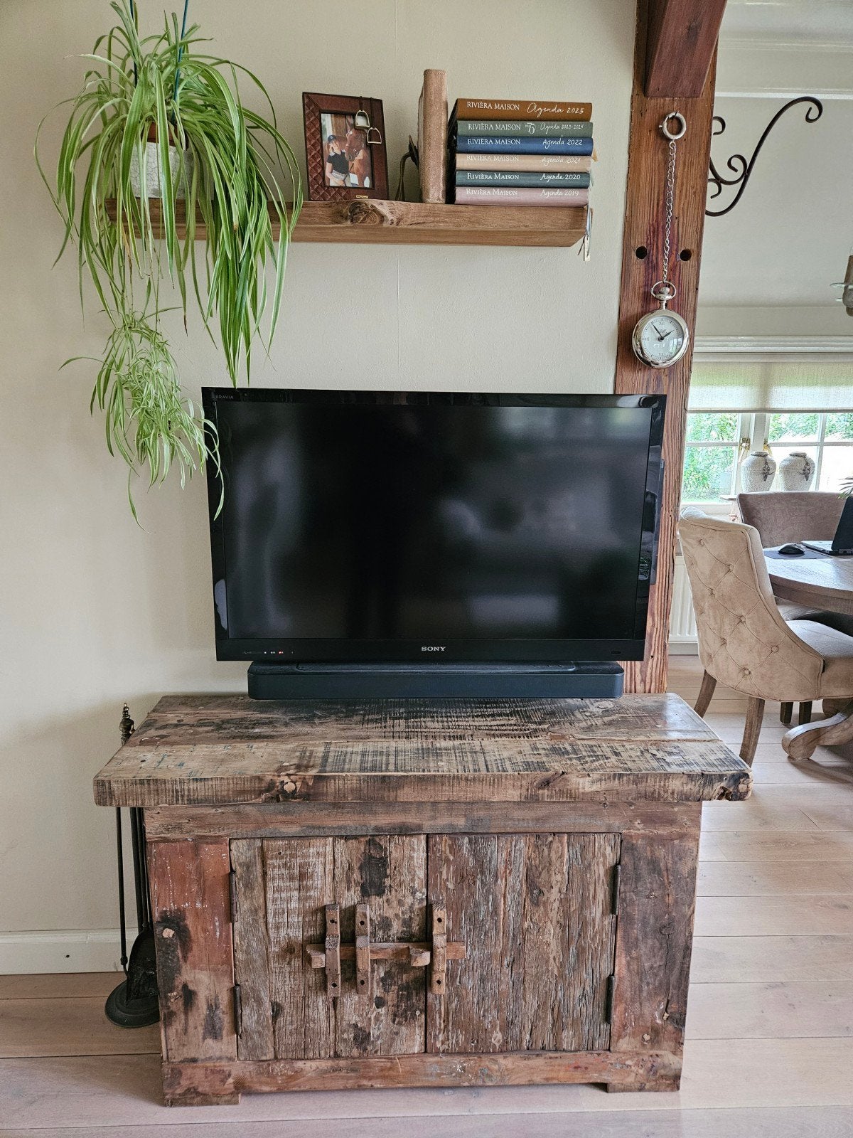 tv meubel dressoir oud hout railway, Ophalen, 100 tot 150 cm, Zo goed als nieuw, Stoer landelijk