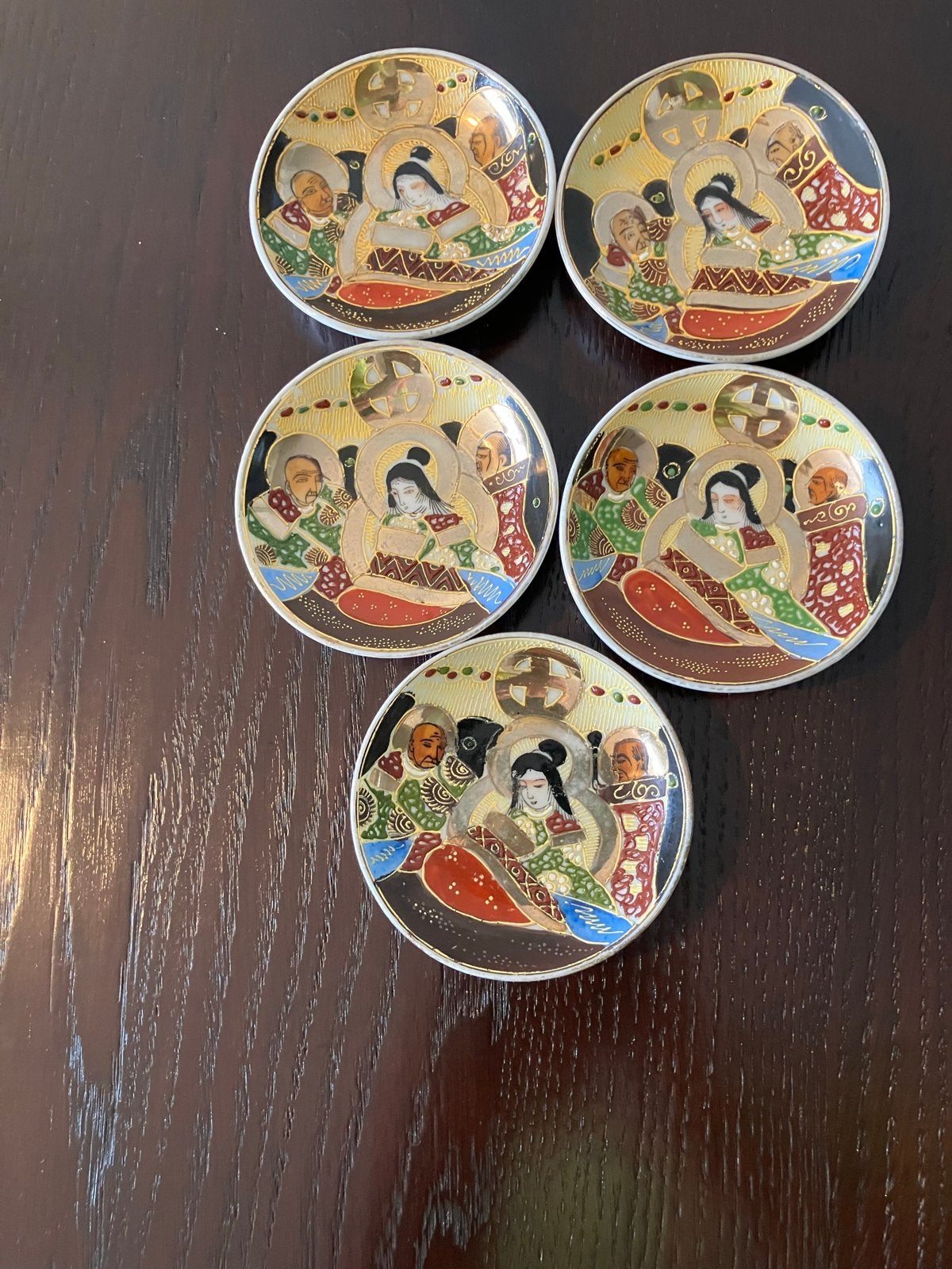 Set van 5 antieke Japanse Satsuma theeschoteltjes, Ophalen
