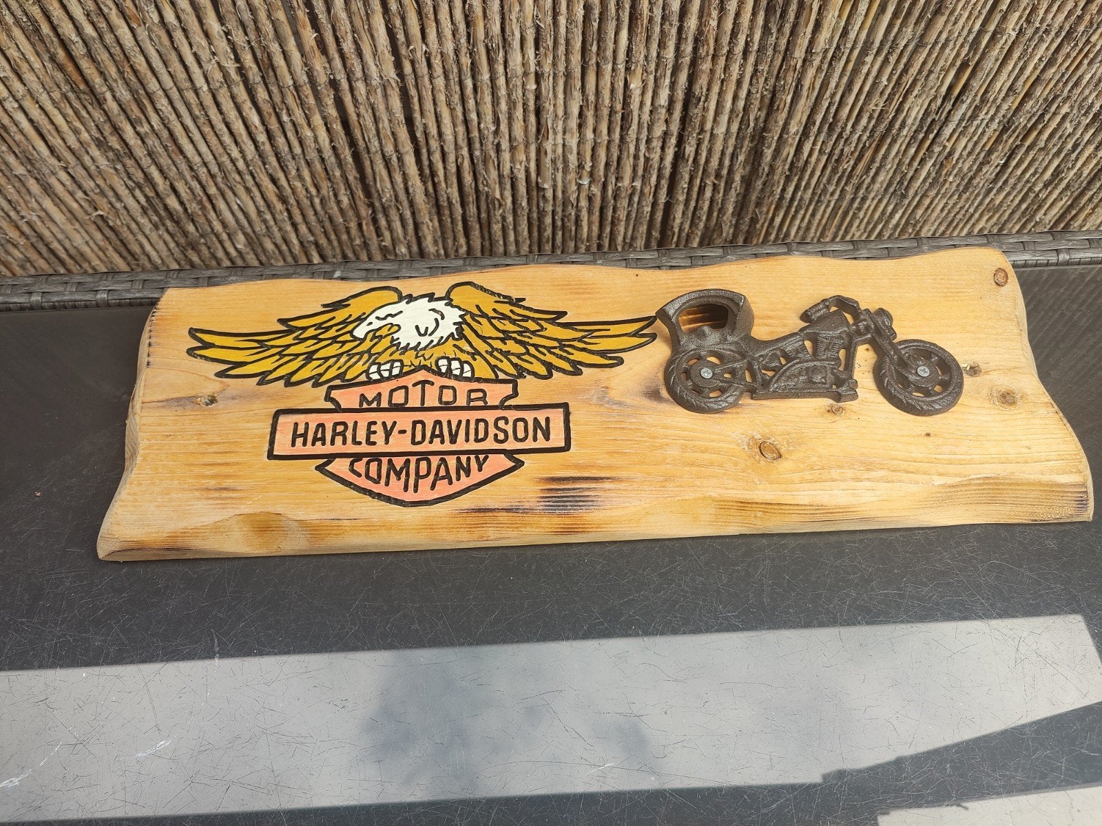 Harley-Davidson wanddecoratie met flessenopener, Meerkleurig, Ophalen of Verzenden, Zo goed als nieuw, Vintage