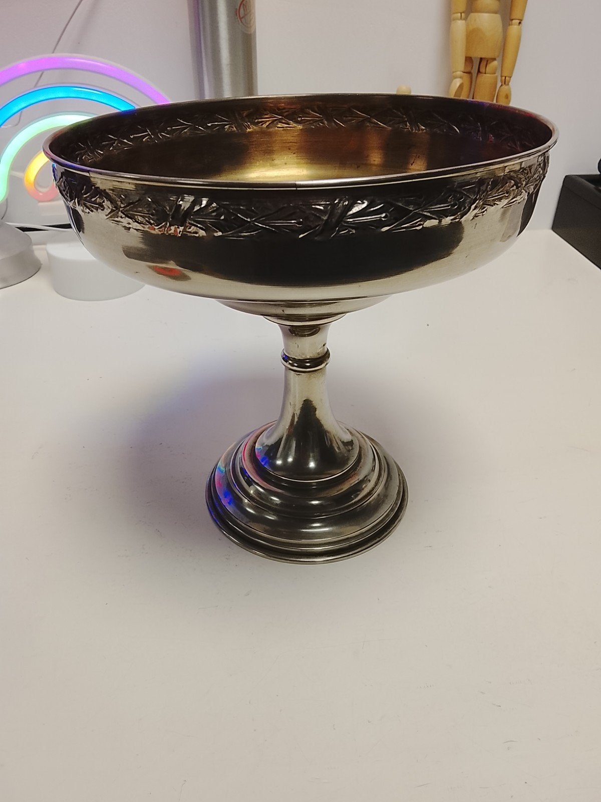 Vintage Zilverkleurige Fruitschaal op Voet met Decoratie (m2459370496 ...