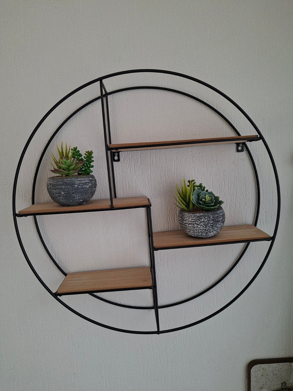 Ronde wandplank met metalen frame en houten planken, Ophalen, Zo goed als nieuw