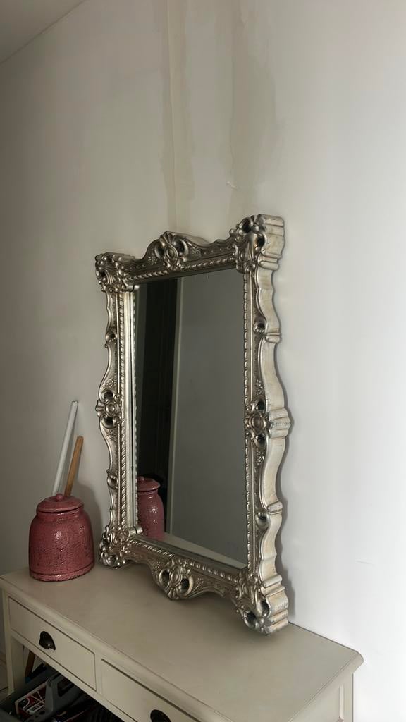 Brocante spiegel zilverkleurig, Huis en Inrichting, Woonaccessoires | Spiegels, Minder dan 50 cm, Gebruikt, Ophalen of Verzenden