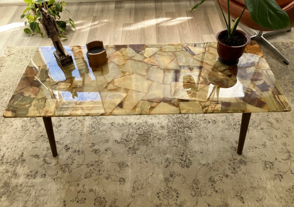 Vintage Onyx Marmeren Salontafel – Jaren 60 Design, Overige materialen, 100 tot 150 cm, Onbekend, Zo goed als nieuw