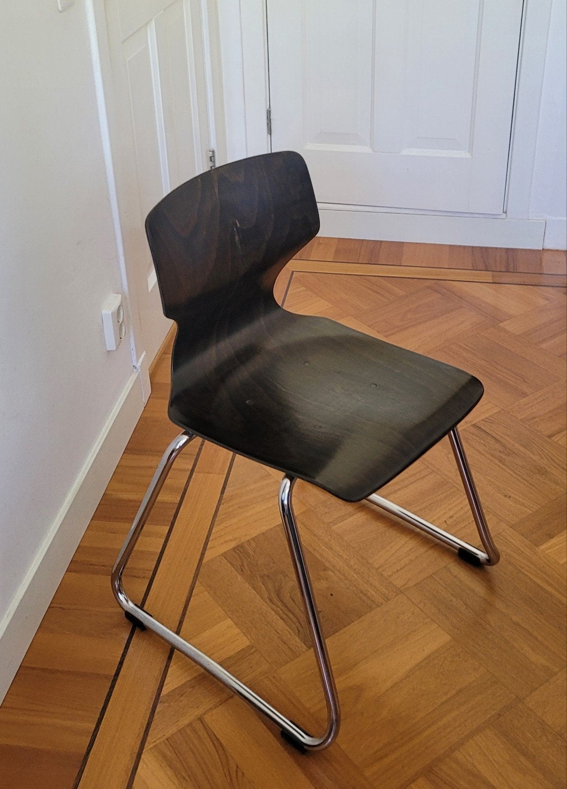 5 x Flötotto schoolstoel Pagholz  - Vintage design stoel, Ophalen, Gebruikt, Bruin, Vintage