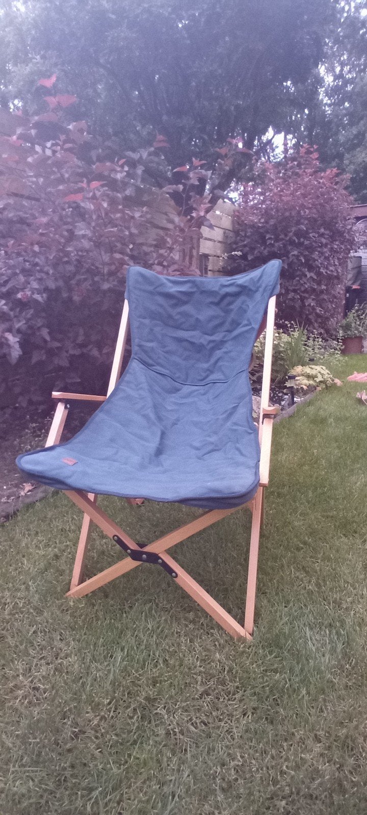 Human Nature houten camping stoel met blauwe zitting, Ophalen, Gebruikt, Campingstoel
