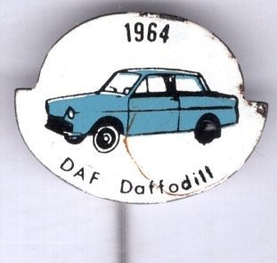 1964 Daf Daffodill blauw op blik auto speldje ( E_004), Ophalen of Verzenden, Zo goed als nieuw, Transport, Speldje of Pin