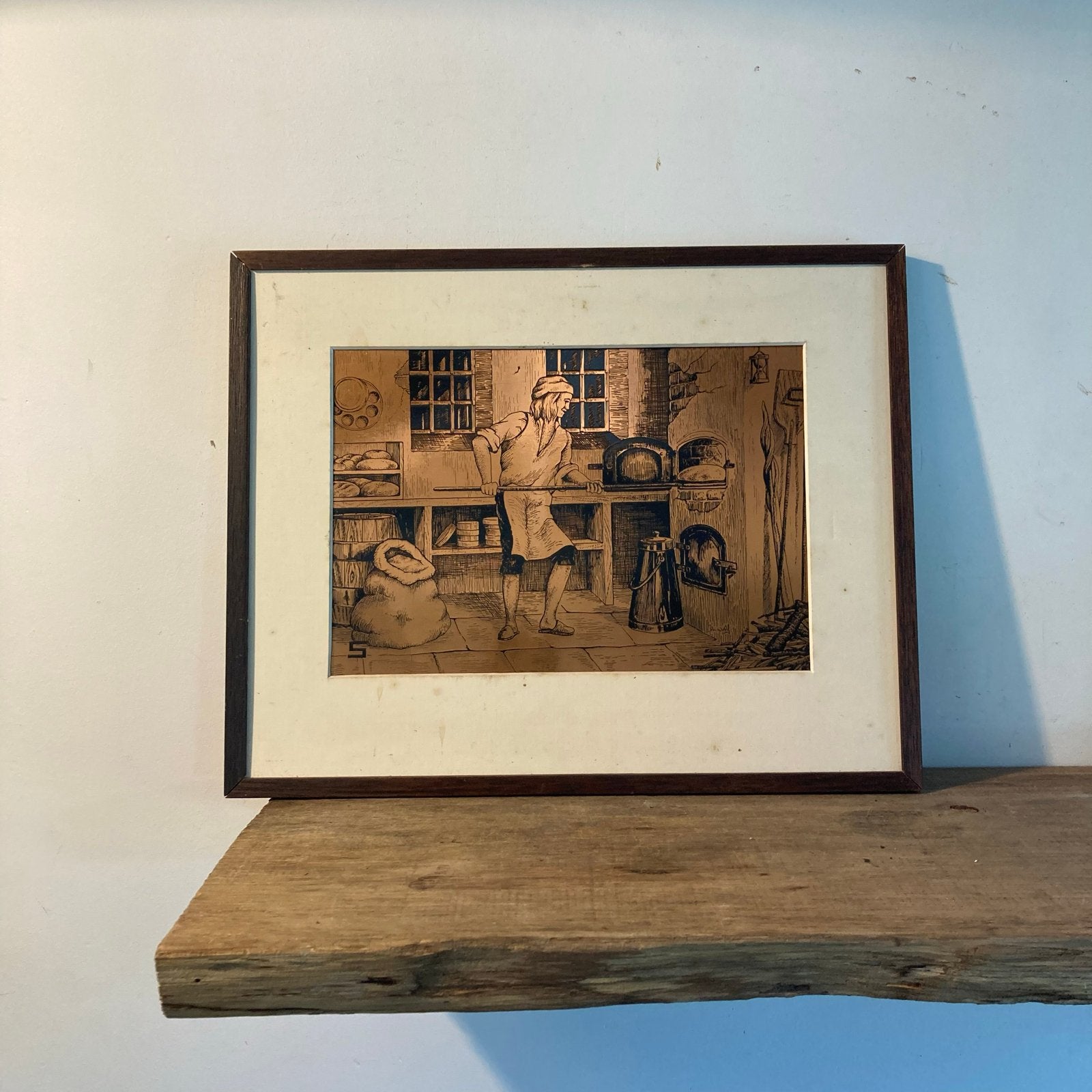 Ingelijste reproductie: Bakkerij oven van Anton Pieck, 1950 - 1999, Overige technieken, Ophalen of Verzenden, Ingelijst