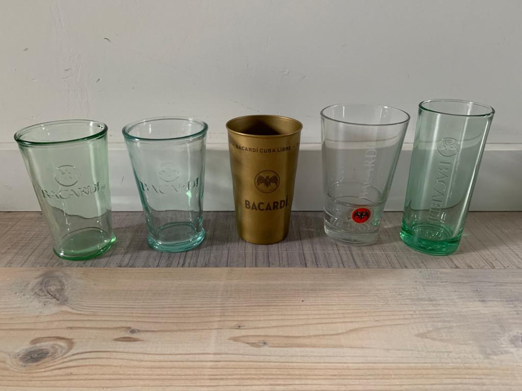 5x Bacardi glazen, Verzamelen, Glas en Borrelglaasjes, Ophalen of Verzenden, Zo goed als nieuw, Overige typen