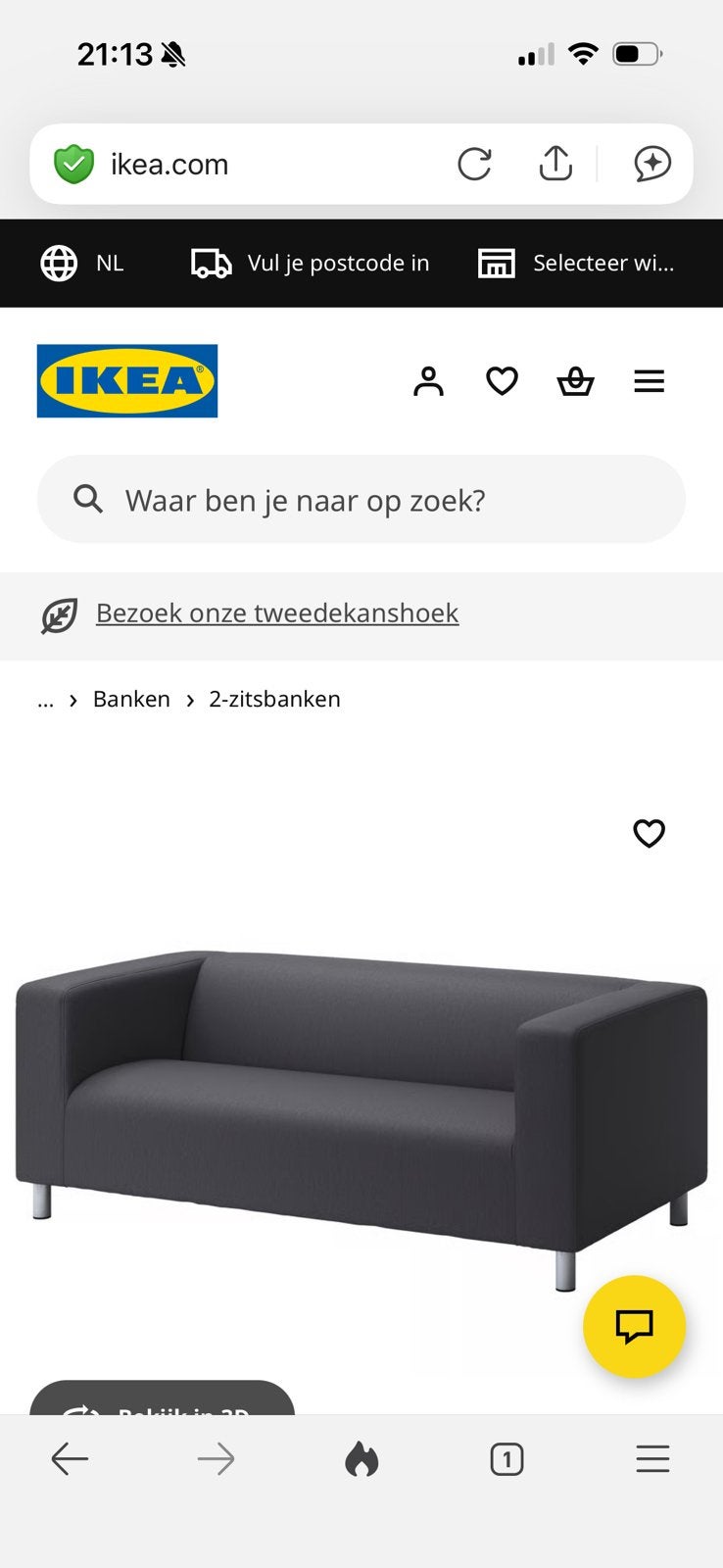 Ikea Klippan, Ophalen, Gebruikt, 150 tot 200 cm, Tweepersoons