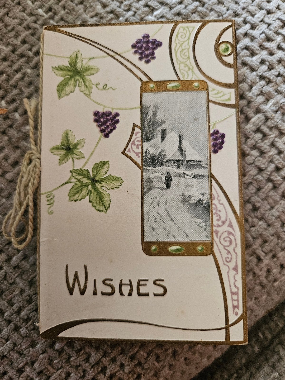 Brocante relief kaartje lintje tekst, Verzamelen, Ophalen of Verzenden, Voor 1920, Overige thema's