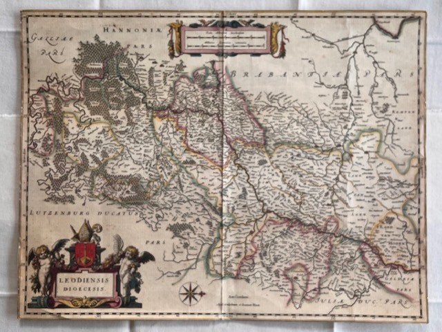 Zeer oude kopergravure van het Bisdom Luyck, Ophalen of Verzenden, Cartografie, Gravure, 1600 - 1699