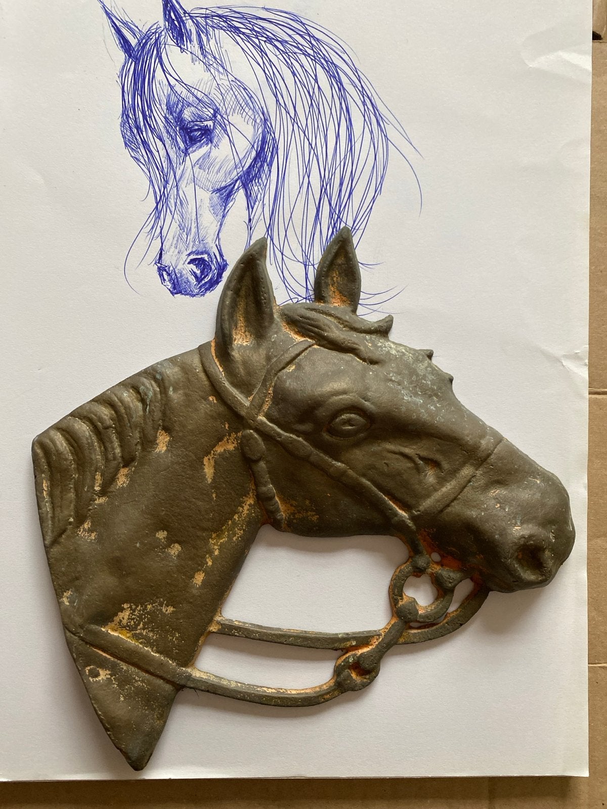Vintage brons paardenhoofd wanddecoratie, Antiek en Kunst, Ophalen of Verzenden