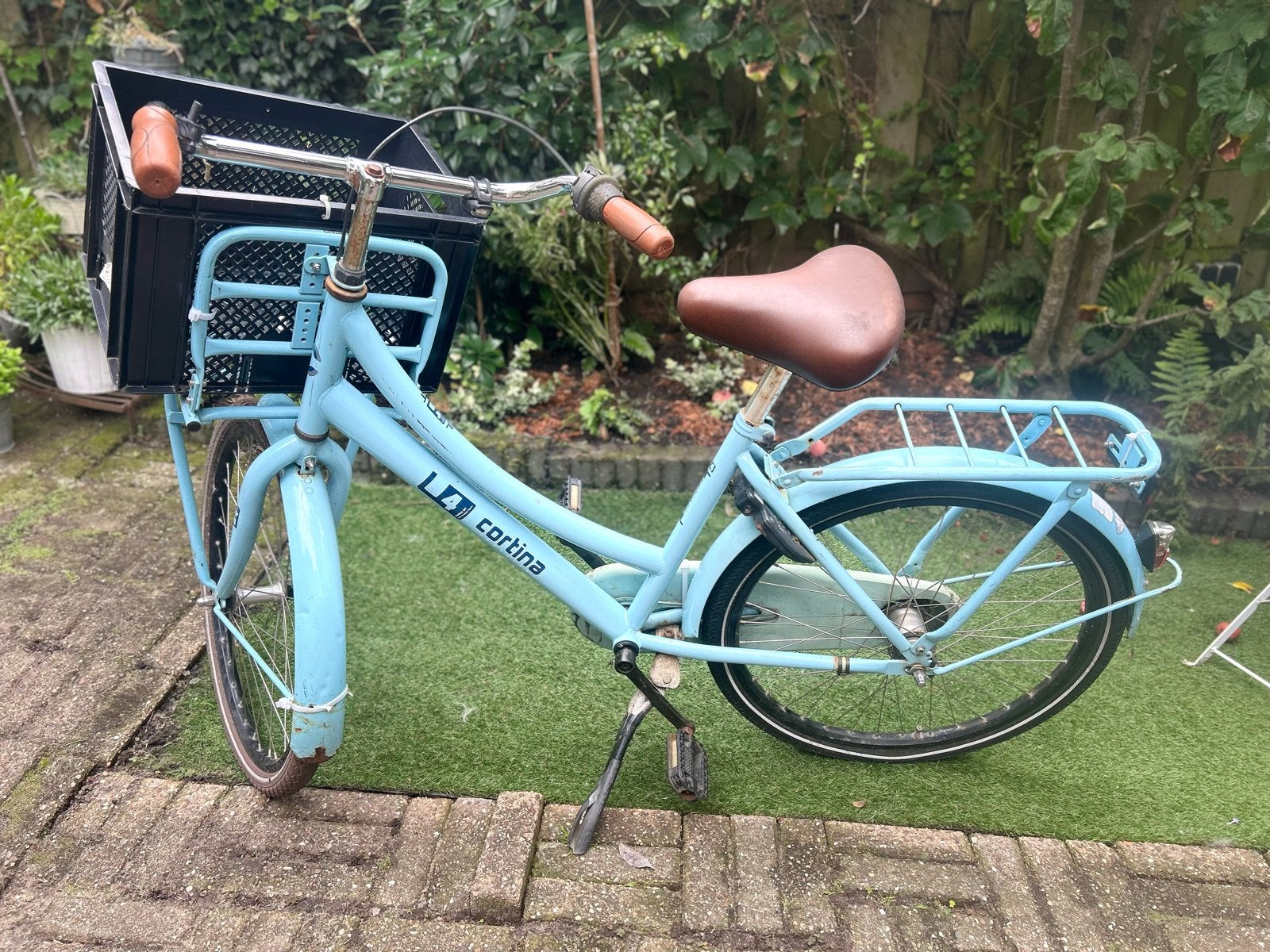 Opknapper: Cortina meisjesfiets lichtblauw: 9 - 12 jaar, Fietsen en Brommers, Terugtraprem, Gebruikt, 47 tot 50 cm, Versnellingen
