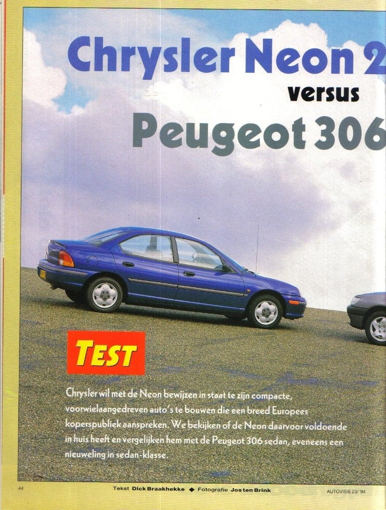 Autovisie dubbeltest Chrysler Neon en Peugeot 306 1994, Ophalen of Verzenden, Gelezen, Peugeot