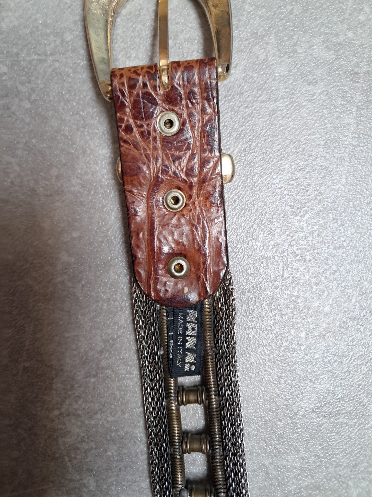 Riem Nanni (Italië) - Mesh & Bruin Leer 110, Kleding | Dames, Riemen en Ceinturen, Nanni, Ophalen, Zo goed als nieuw, Bruin