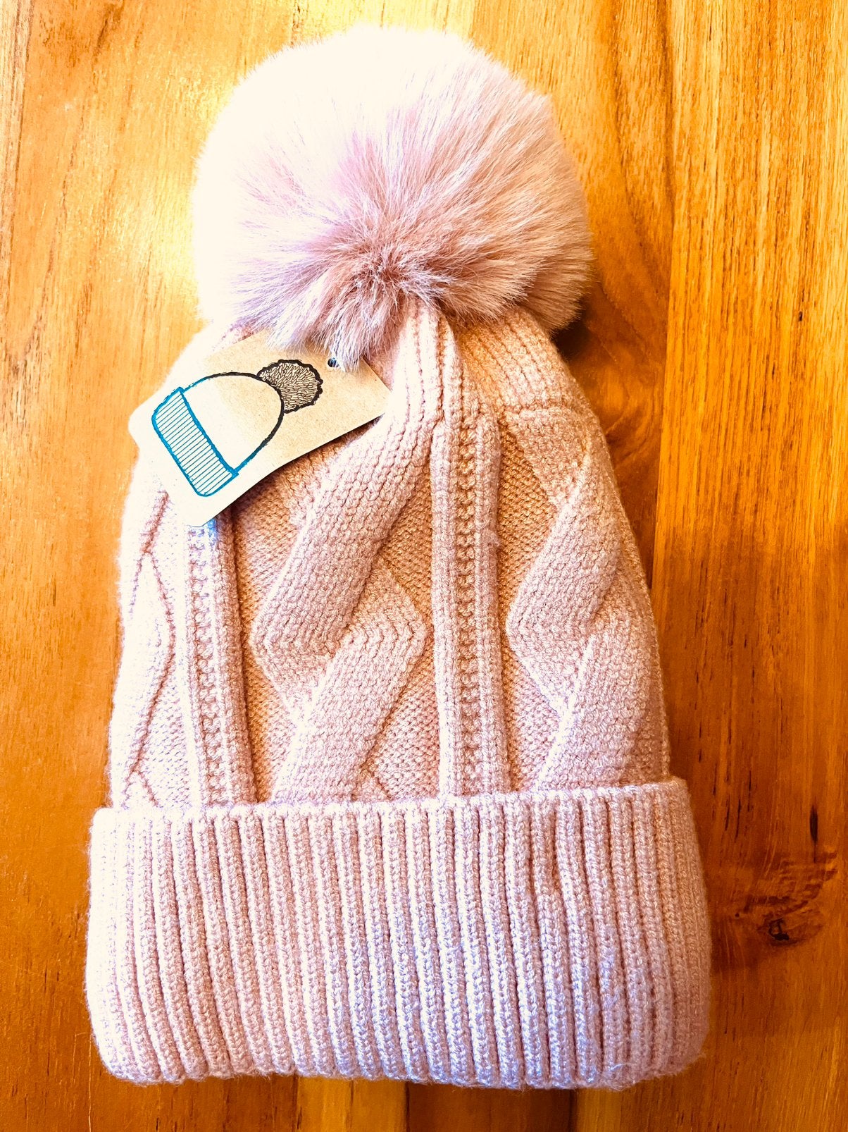Roze gebreide wintermuts met pompon, Ophalen of Verzenden, Zo goed als nieuw, Maat 34 (XS) of kleiner, Muts